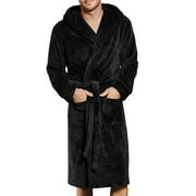 Quealent Mens Robe Plush Big and Tall - Long Fleece Spa Bath Robe with Pockets - Bathrobe Gift for Men and Teens (Black,3XL)